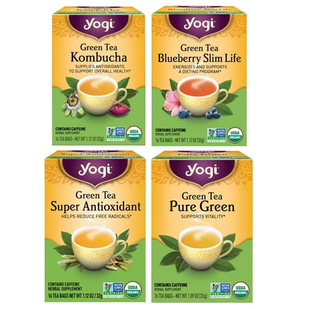 Yogi Tea Green Tea Variety Pack Sampler - Organic Caffeinated Tea Bags - 4 Boxes of 16