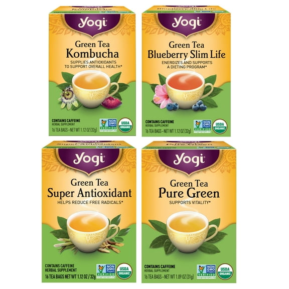 Yogi Tea Green Tea Variety Pack Sampler - Organic Caffeinated Tea Bags - 4 Boxes of 16