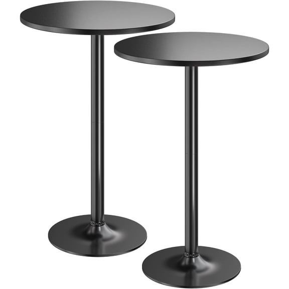 2-Pack Round Bar Height Pub Table with Metal Base and MDF Top, 23.8-Inch Diameter, 39.5-Inch Height (Black)