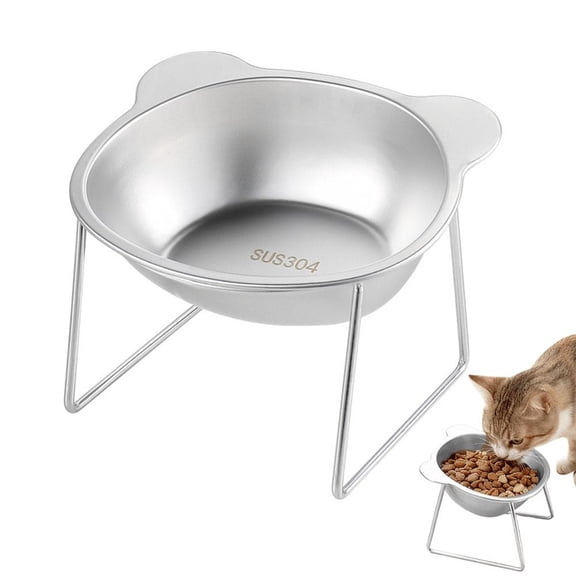 Elevated Cat Bowls,5" Wide Raised Stainless Steel Cat Food Bowls with Anti-Slip Metal Stand Whisker Friendly Water Dishes for Indoor Cats and Small Dogs