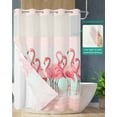thumbnail image 2 of No Hook Shower Curtain with Snap-in Liner, Pink Flamingo Waterproof Fabric Bathroom Curtains, Summer Flamingo Coastal Ocean Beach Bath Curtains & Mesh Top Window 72"x84" Long, 2 of 6