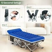 GVDV Folding Camping Cot for Adults with 2 Sided Mattress - 75 x 28 Cot, 1200D Oxford Portable Cot Bed with Carry Bag for Camp Travel Guest, Blue