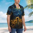thumbnail image 3 of Pofeuu Oil Starry Sky Sunflower Print Hawaiian Shirt for Men Sleeves Casual Button Down Summer Beach Dress Shirts T-Shirts,XX-Large, 3 of 7