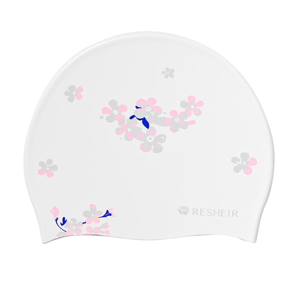 Gorro de natación de silicona antideslizante, suave y estampado, para piragüismo intensivo. blanco