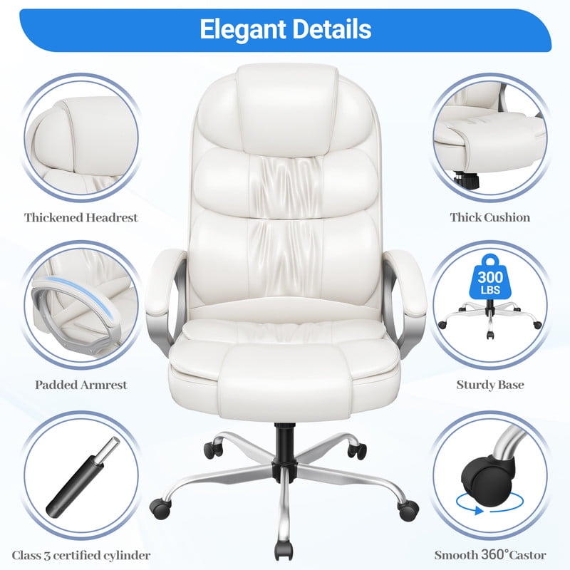Homall High Back Adult PU Leather Office Chair, White (Set of 1)