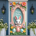 thumbnail image 6 of Cartoon Bunny Happy Easter Banner Colorful Easter Eggs Easter Egg Display Spring Flowers Pastel Pink Spring Backdrop for Easter Party Spring Celebration Kids Event, 6 of 9