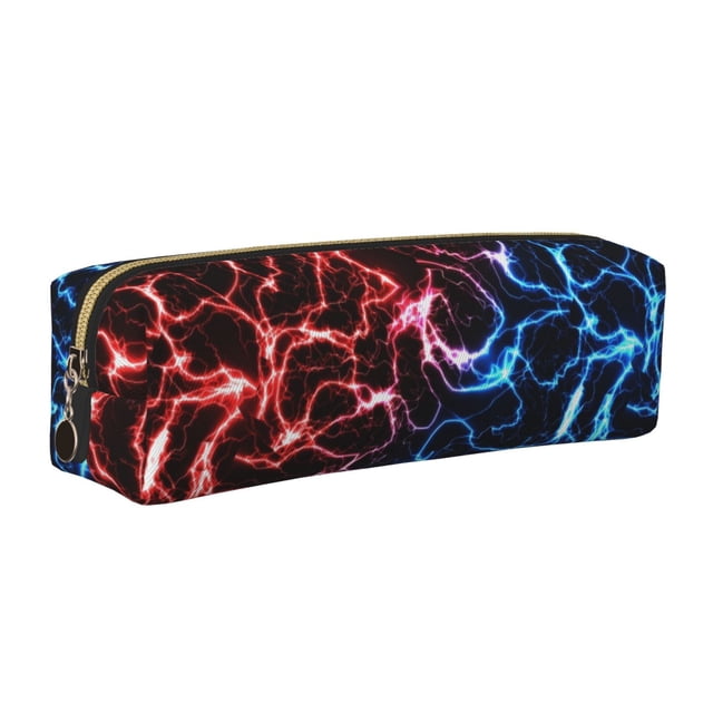 Disketp Red And Blue Lightning Estuche de Lápices de Cuero con Cierre, Estuche Compacto para Papelería, Bolígrafos y Accesorios Pequeños