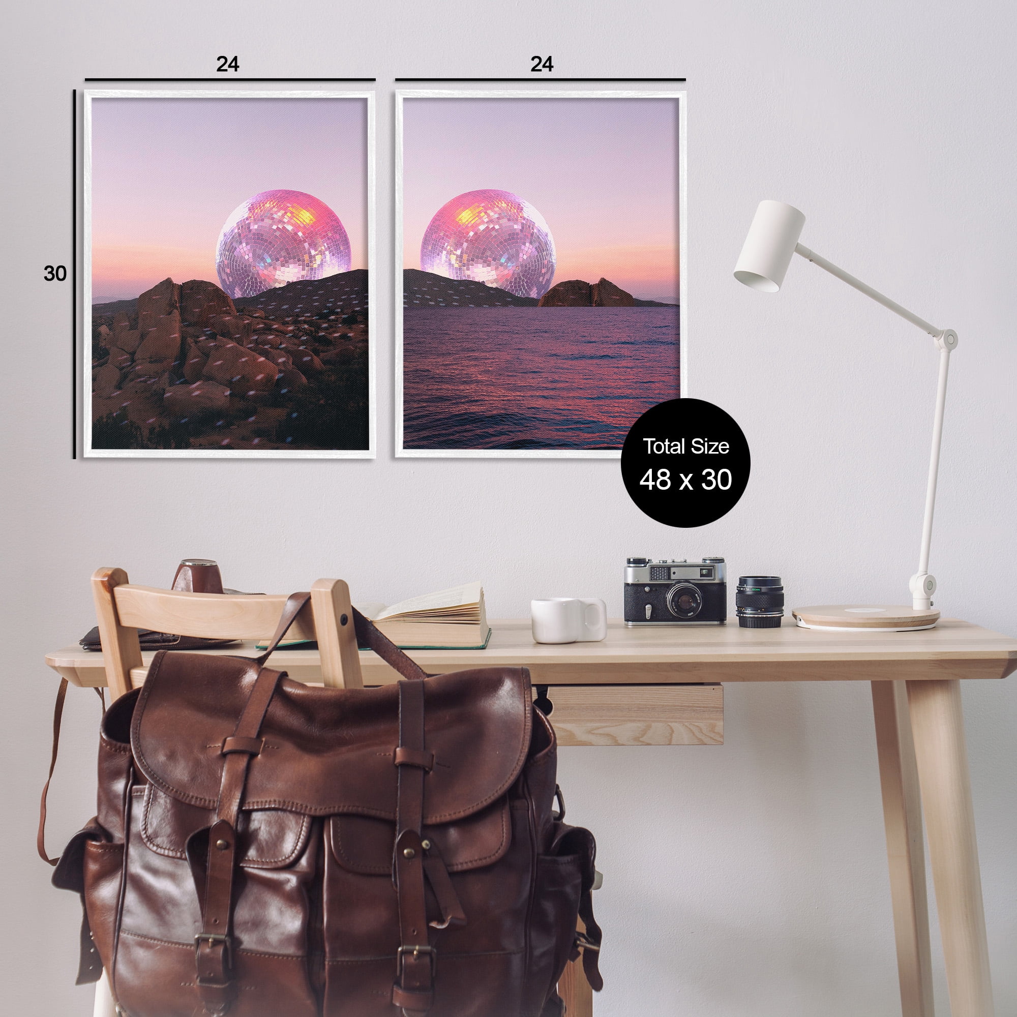 Stupell Industries Surreal Disco Ball Landscape Landscape Painting White Framed Art Print Wall Art, 24 x 30, Set of 2