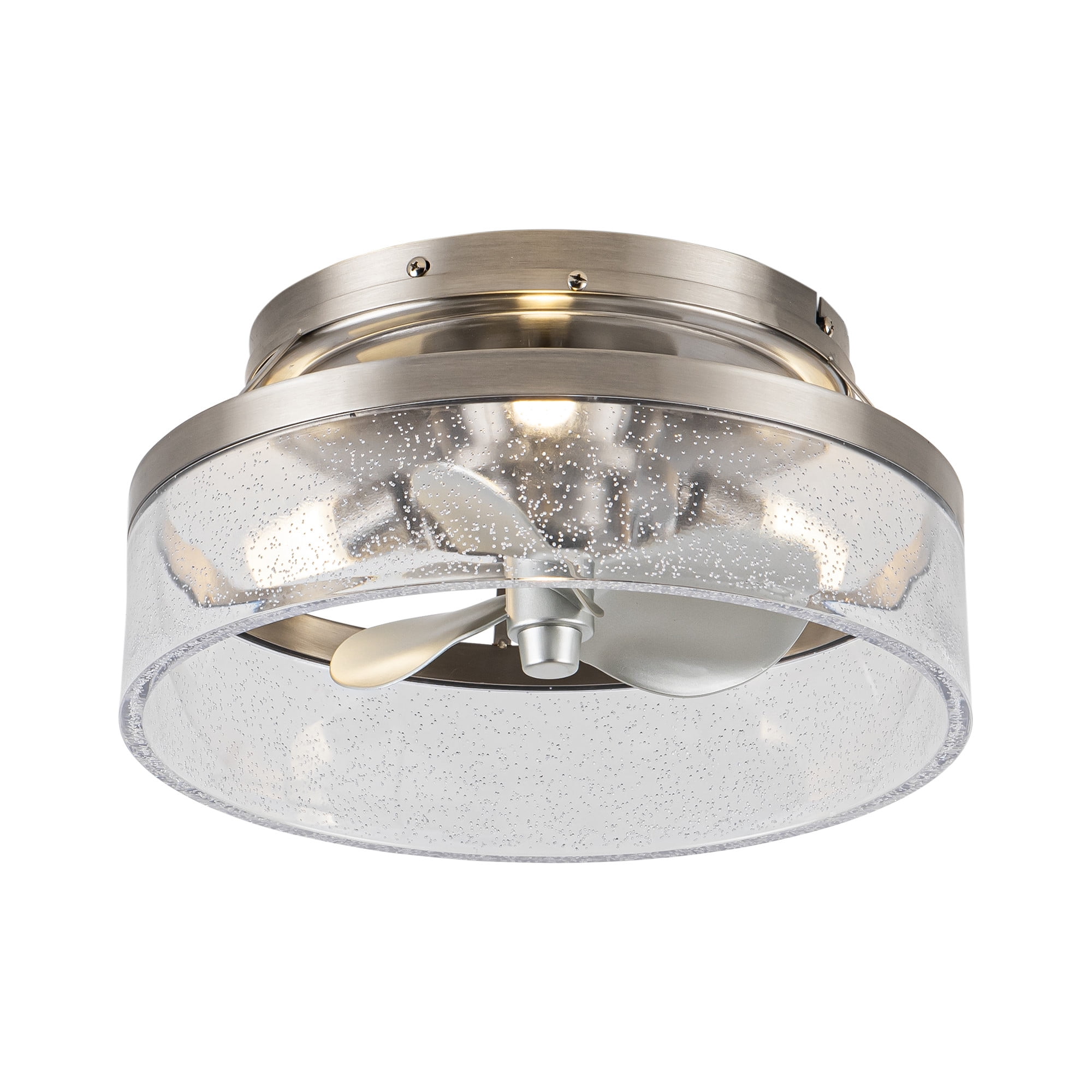 13" Modern Nickel Caged Flush Mount Ceiling Fan with Light and Remote