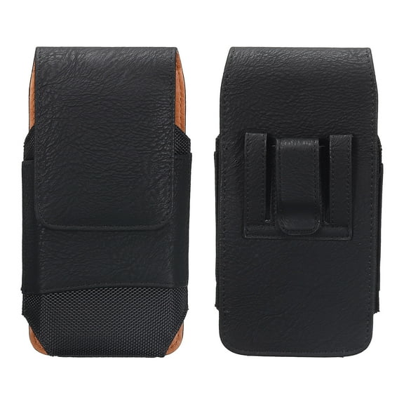 Unique Bargains Phone Belt Holder Case for 6.6-7.2' Cell Phones, XXL Vertical Grain Leather Phone Belt Pouch, Black