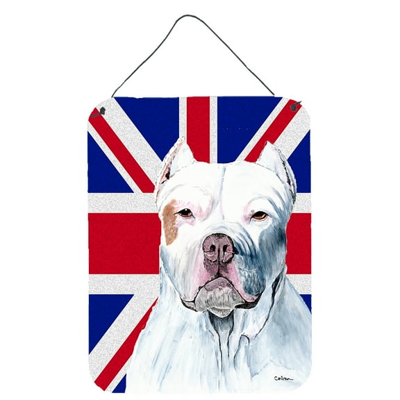 Pit Bull with English Union Jack British Flag Wall or Door Hanging Prints