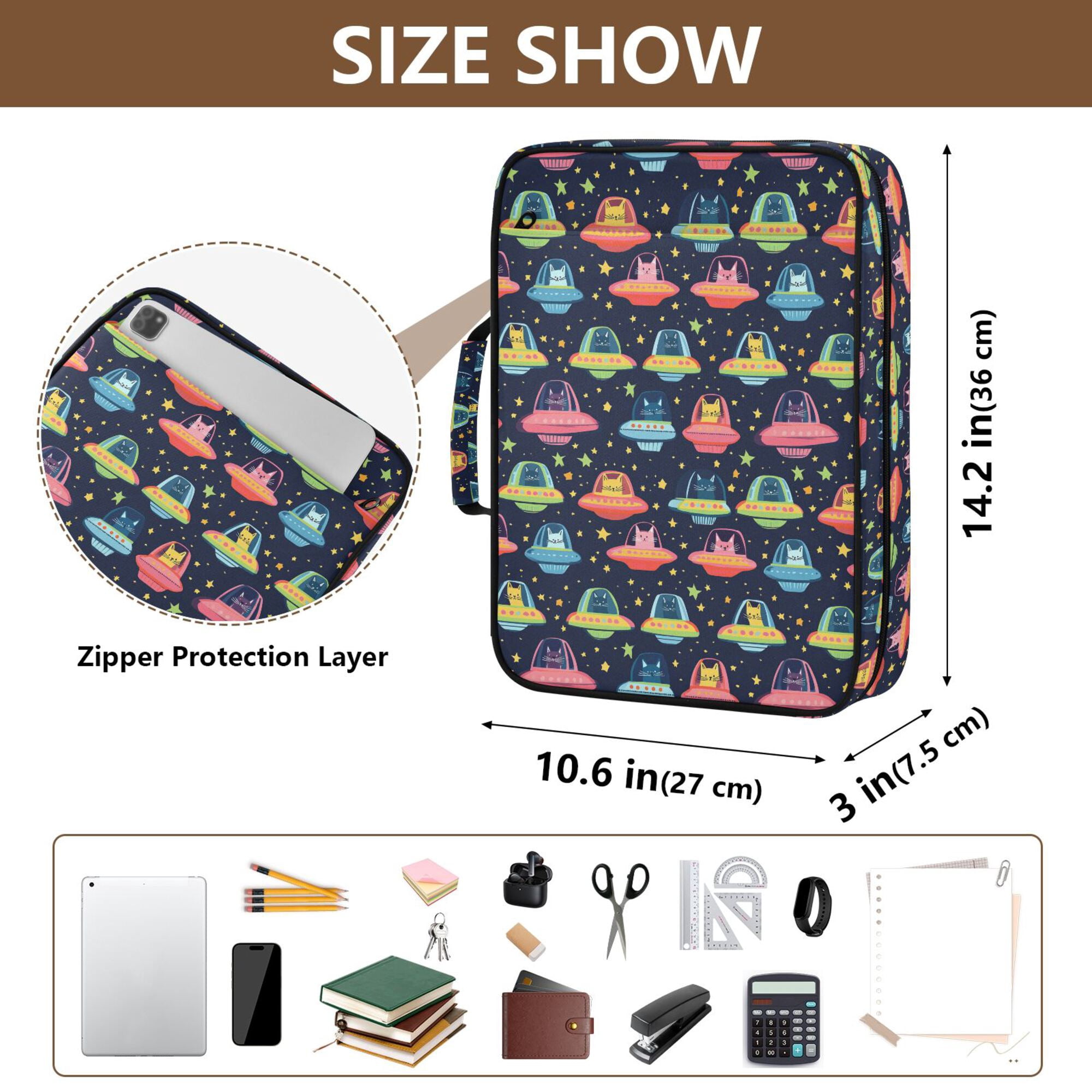 FORMRS Accordion File Folder A4 Size 7-Pocket Expanding Document Organizer Bag with 3 Ring Binder, Cartoon Space Cat