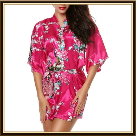 

Women Simulation Silk Print Bride Robe Fashion Gown Bath Robe Lingerie Sleepwear