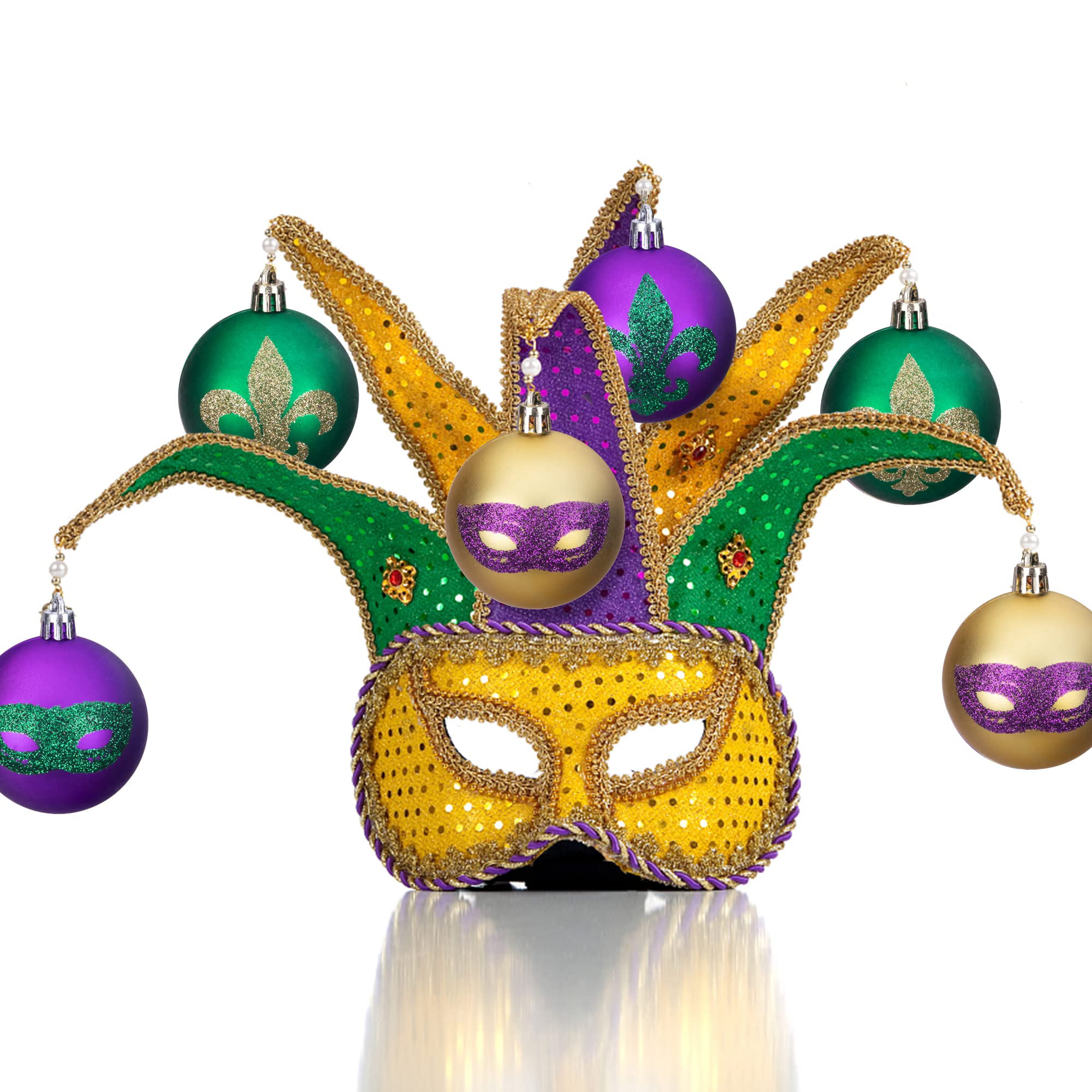 12Pcs/Box 4cm Purple Green Gold Painting Mardi Gras Ball New Year Xmas Tree  Ornaments Decoration