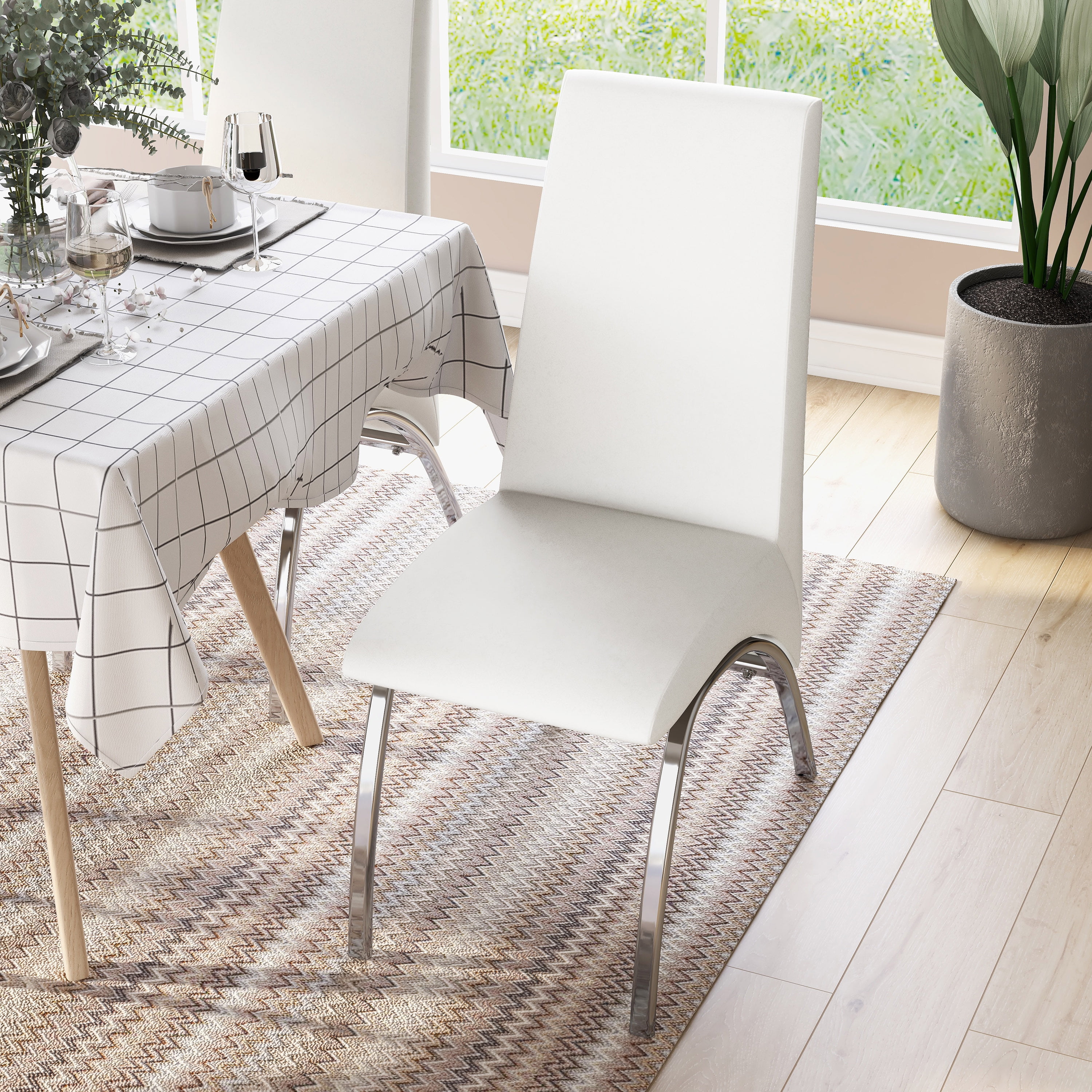 Furniture of America Janey Upholstered Faux Leather White and Chrome Side Chairs (Set of 2)