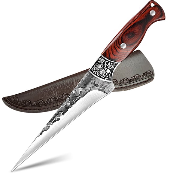 7-inch Meat Cleaver for Kitchen High Carbon Stainless Steel Hammered Butcher Knife with Wooden Handle with Sheath