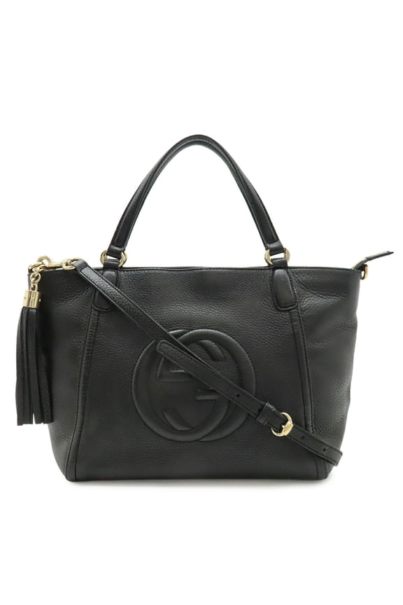 Pre-Owned GUCCI Soho Interlocking G Tote Bag Shoulder Tassel Leather Black 369176