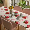 thumbnail image 3 of Red Roses Table Cloths for 8 Foot Rectangle Tables, Valentine's Day Love Floral Beige Country Patio Waterproof Elastic Fitted Tablecloths, Washable Rectangular Table Cover for Camping, 3 of 8