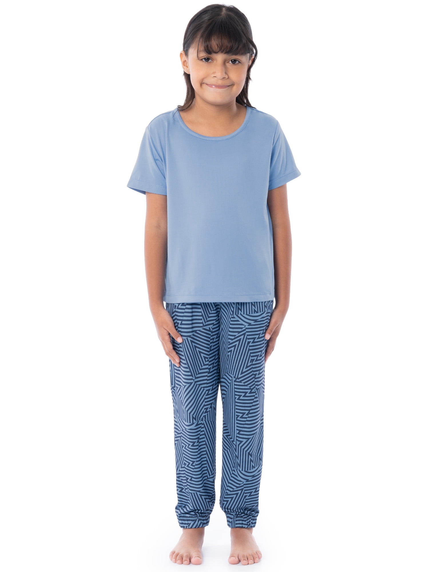 Fruit of the Loom Girl's Getaway Loose Fit Short Sleeve Top, Pajama Sleep Pant & Short Set, 3-Piece, Sizes 4/5-14/16