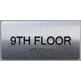 thumbnail image 1 of 9th Floor Sign- Floor Number Tactile Touch Braille Sign (Aluminum !!, Brush Silver, Size 4x8)- The Sensation line, 1 of 4