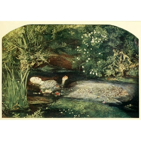 Millais Painting Ophelia - History of Painting 1900 Ophelia Stretched Canvas - John E Millais (18 x 24)