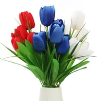 3Pack Blue Red White Bouquet of Tulips Flower Decoration for 4th of July,Artificial Flower Independence Day Tulips