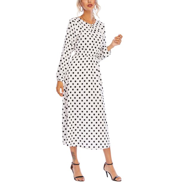 SAYOO Vestido de primavera femenino con estampado de punto y cuello redondo de manga larga vestido Midi SAYOO moda