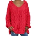 thumbnail image 1 of Suéter de manga larga con cuello en V y línea de color sólido calado informal sexy para mujer Blusa Fridja  hjk2187, 1 of 5