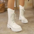 thumbnail image 2 of Willtoo Women's Mid Calf Platform Combat Boots, Round Toe Lace Up Chunky Lug Sole Boots, Non Slip Fashion Winter Boots, 2 of 6