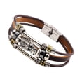 thumbnail image 4 of Pulsera De Cuero 3xPU, Adorno De Moda, Brazalete Multicapa Ajustable Informal, Marrón, 4 of 8