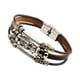 thumbnail image 4 of Pulsera De Cuero 3xPU, Adorno De Moda, Brazalete Multicapa Ajustable Informal, Marrón, 4 of 8