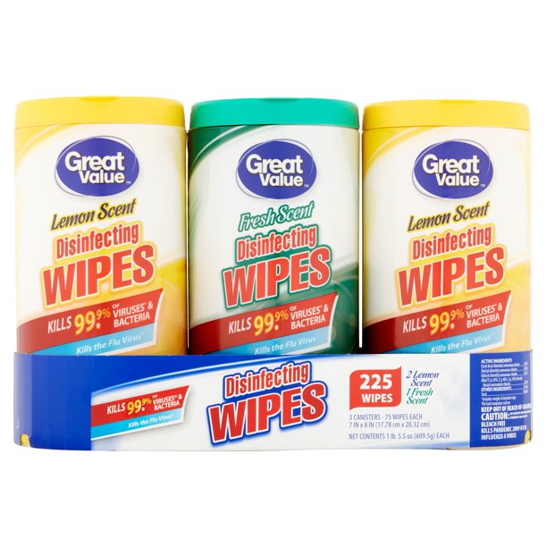 Great Value Disinfecting Wipes, Fresh & Lemon Scent, 225 wipes