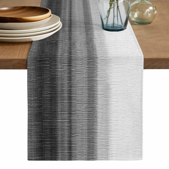 Black White Ombre Table Runner, Vintage Minimalism Abstract Stripes Washable Cotton Linen Table Runners 120 Inches Long, Dresser Scarf Runner for Dining/Living Room/Kitchen/Square Tables 13''x120''