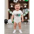 thumbnail image 3 of BemeyourBBs Baby Boy First Birthday Football Outfit 1st Birthday One Years Old Clothes Summer Bubble Romper Soccer Letters Print Short Sleeve Bodysuit Jumpsuit Playsuit, 3 of 9