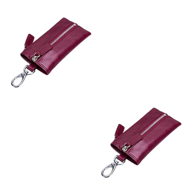 Minnieouse Cartera de cuero para llaves, monedero de almacenamiento, llavero de playa, bolsa organizadora de lápiz labial Vintage para Morado oscuro 2piezas