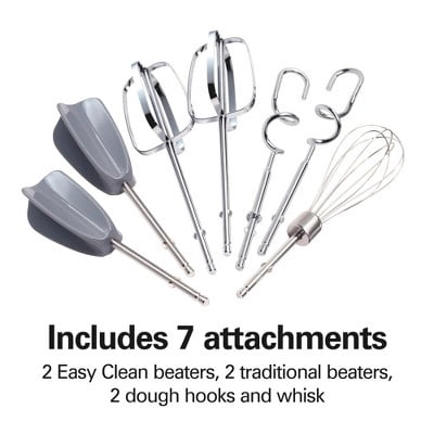 6 Speed Hand Mixer with Easy Clean Beaters Snap-On Case 7 Attachments Black : 275W, Dishwasher-Safe Parts