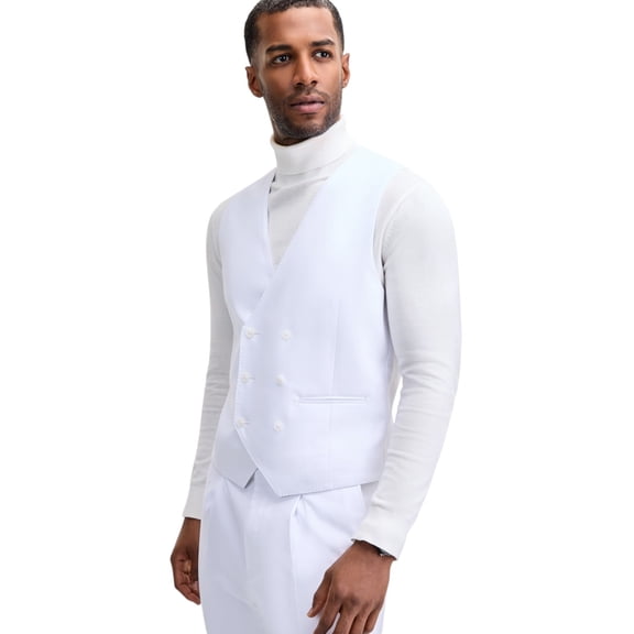 Tayion Mens Classic fit Double Breasted Button-Up Suit Vest Large White Solid