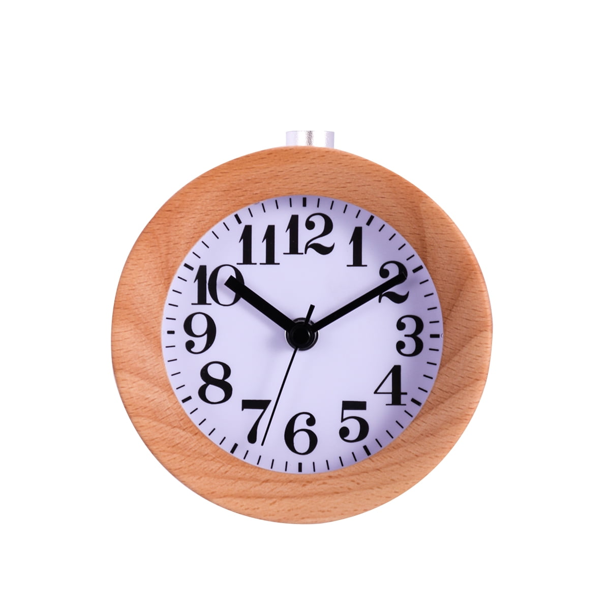 Creative Round Classic Wooden Silent Desk Travel Alarm Clock with