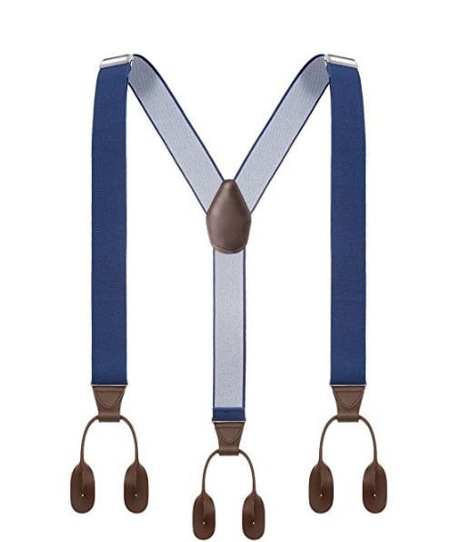 Men's Y-Back 1.4 Inches Wide Button End Elastic Adjustable Suspenders 