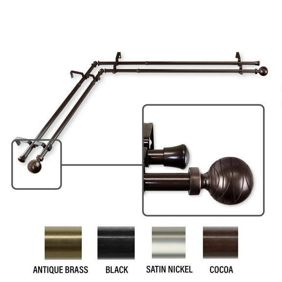 InStyleDesign Desmond Corner Window Double Curtain Rod 13/16 inch dia. Cocoa 66-120 inches Brown Finish