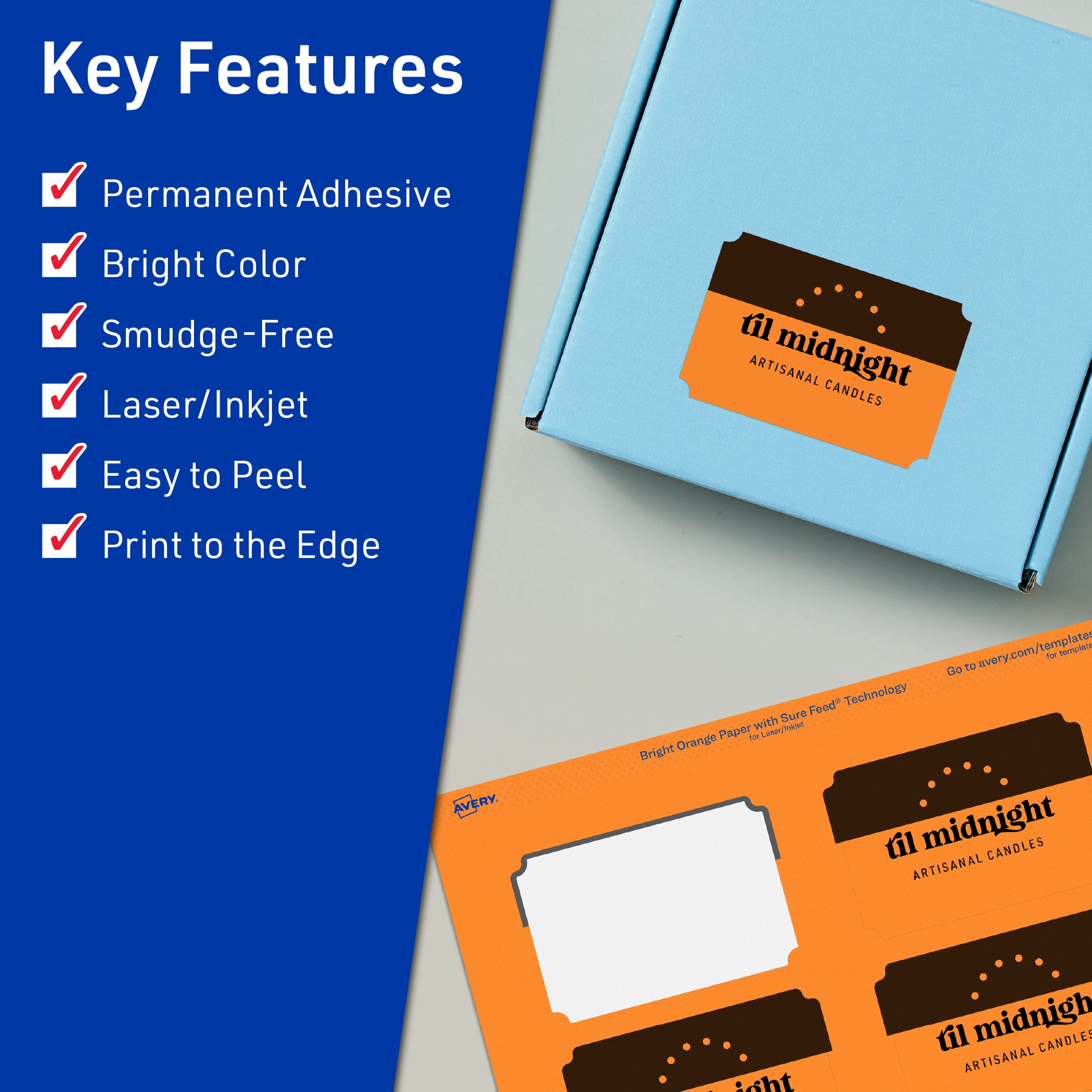 Avery Rectangle Scalloped Labels, Bright Orange, 2" x 3", 640ct