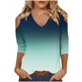 thumbnail image 1 of cfhntfmh 3/4 Sleeve Tops for Women Fashion Cold-Shoulder V Neck Printed T-Shirts Fall Lounge Solid Color Basic Vacation Shirts, 1 of 5