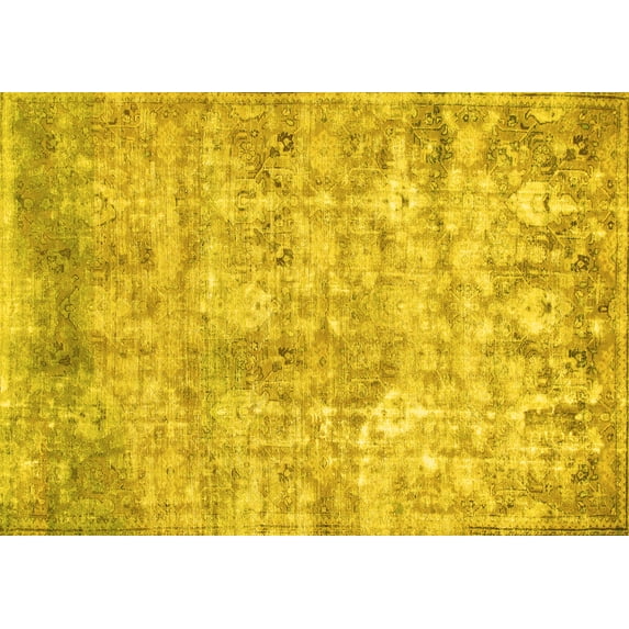 Ahgly Company Machine Washable Indoor Rectangle Abstract Yellow Modern Area Rugs, 7' x 9'
