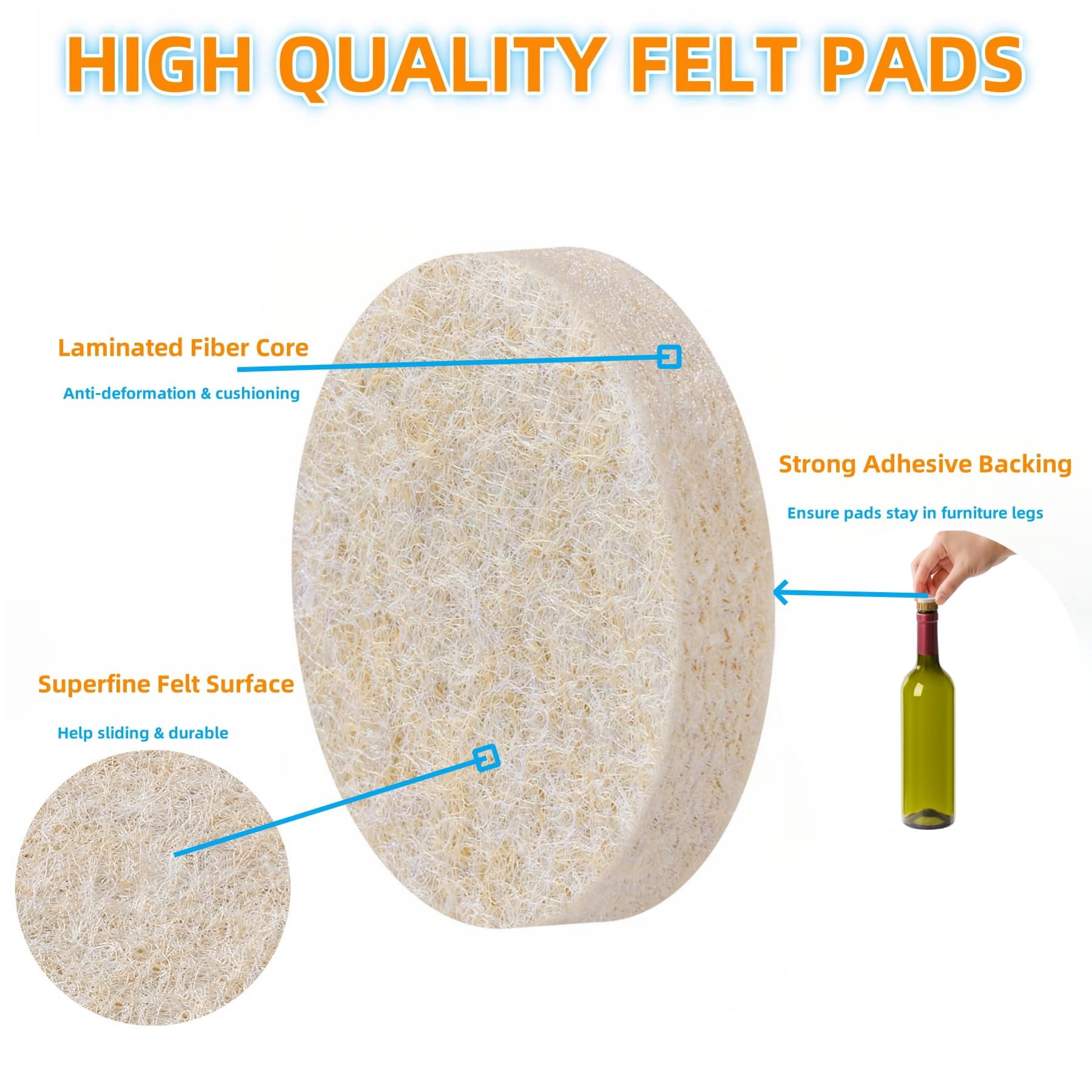 Felt Furniture Pads For Hardwood Floors - Self Adhesive Chair  Floor Protector Feet Sliders Moving Your Smoothly Anti Scratch 108 1" Round