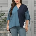 thumbnail image 4 of Summer Plus Size Tops for Women V Neck Loose Oversized T Shirts Lace up Half Sleeve Blouses Colorblock Tunic Tops, 4 of 7