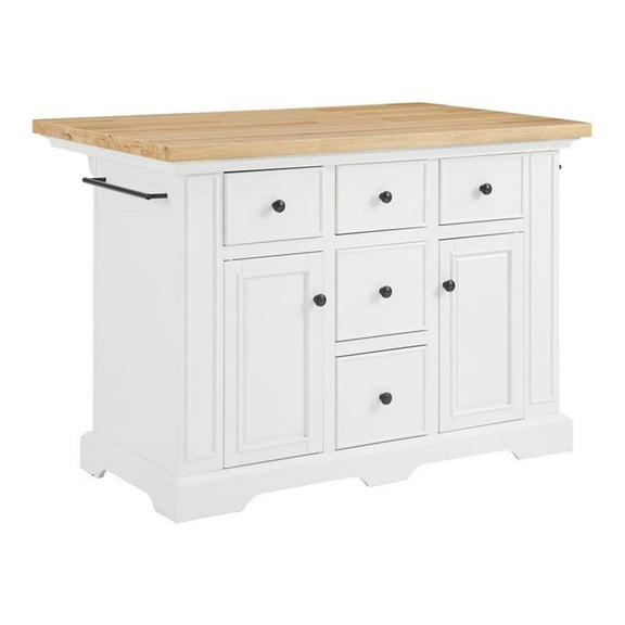 Pemberly Row Transitional Wood Kitchen Island in White/Natural