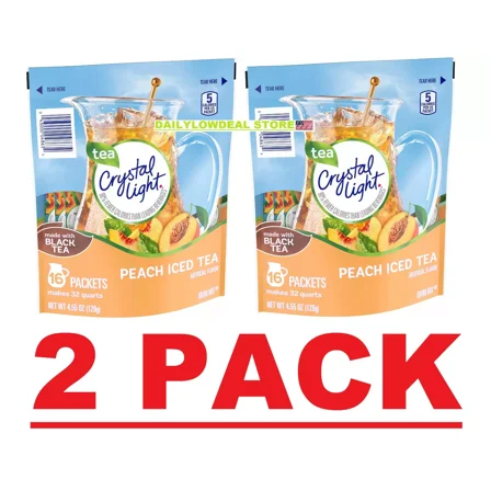 2 PACK - 16ct Crystal Light Peach Iced Tea Powdered Drink Mix (Total 32 Packets)
