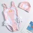 thumbnail image 4 of Little Toddler Girls Rash Guard One Piece Flamingo Swimsuit with Swim Cap, 4 of 5
