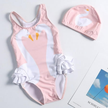 

GYRATEDREAM Baby Girls One Piece Swimwear Toddler Kids Girls Swimsuit Cute Ruffled Bathing Suits With Swim Cap 2-3 Years