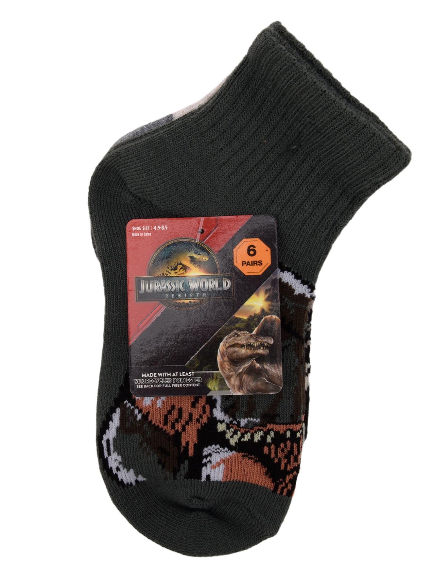 Jurassic Park Ankle Socks, 6-Pack, Boys Sizes S Boys